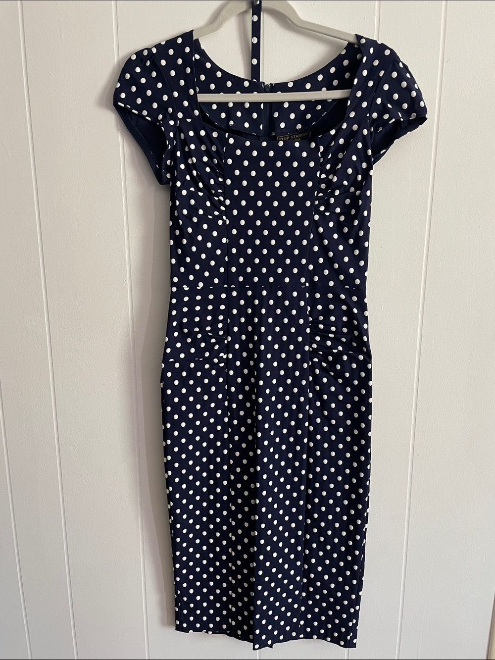 Stop Staring Navy and White Polka Dot Midi Dress